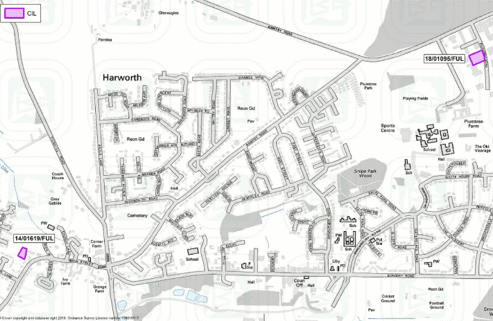 Map of Harworth and Bircotes showing developments where CIL monies have been collected from since adoption
